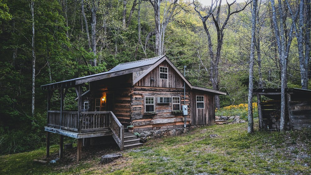 Cabaña de madera en el bosque
